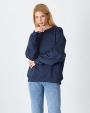Unisex Lacivert Nakışlı Bisiklet Yaka Organik Pamuk Oversize Sweatshirt