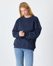 Unisex Lacivert Nakışlı Bisiklet Yaka Organik Pamuk Oversize Sweatshirt