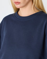Unisex Lacivert Nakışlı Bisiklet Yaka Organik Pamuk Oversize Sweatshirt
