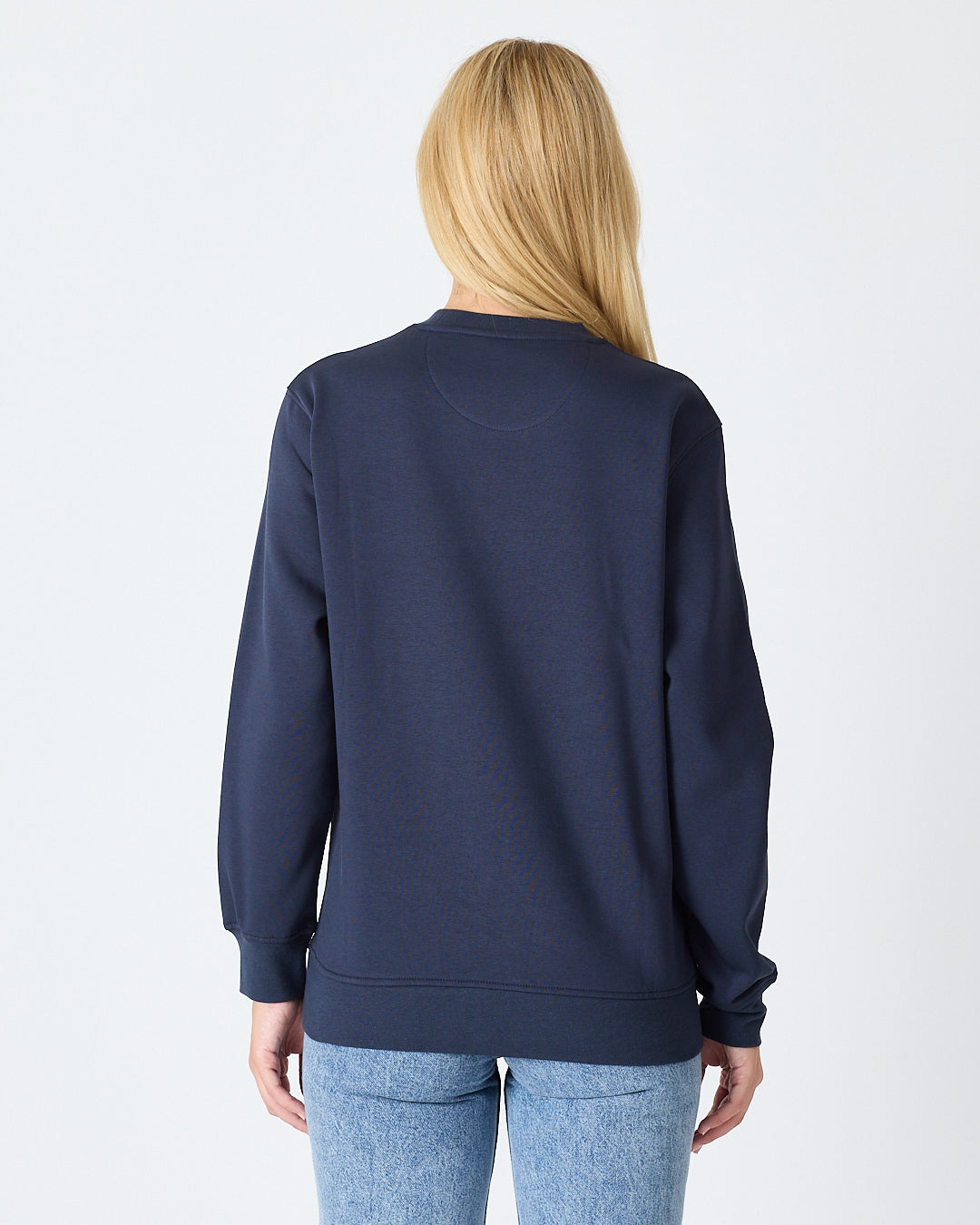 Unisex Blue Embroidered Crew Neck Organic Cotton Recycled Polyester Standard Fit Sweatshirt -1010904