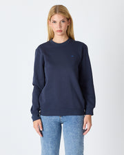 Unisex Blue Embroidered Crew Neck Organic Cotton Recycled Polyester Standard Fit Sweatshirt -1010904