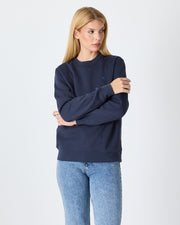 Unisex Blue Embroidered Crew Neck Organic Cotton Recycled Polyester Standard Fit Sweatshirt -1010904
