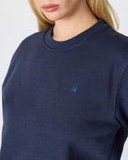 Unisex Blue Embroidered Crew Neck Organic Cotton Recycled Polyester Standard Fit Sweatshirt -1010904