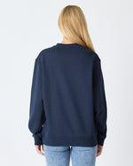 Unisex Lacivert Beyaz Aplike Logo Organik Pamuk Rahat Kalıp Bisiklet Yaka Sweatshirt