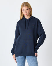 Unisex Yellow Embroidered Organic Cotton Hooded Standard Fit Sweatshirt-1021204