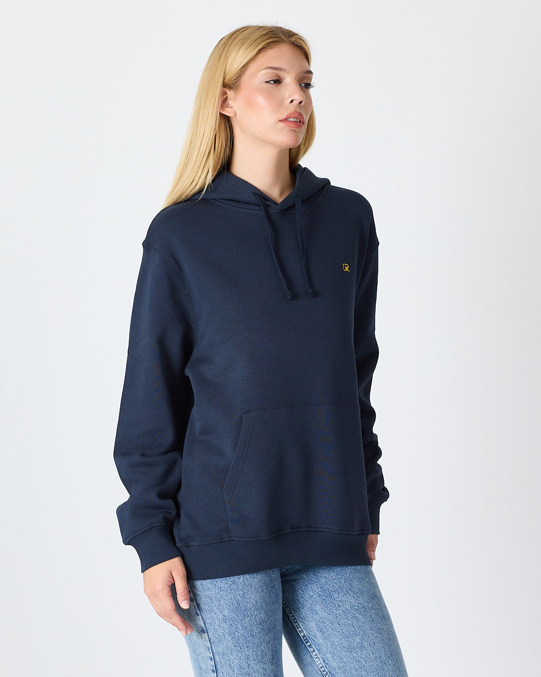 Unisex Yellow Embroidered Organic Cotton Hooded Standard Fit Sweatshirt-1021204