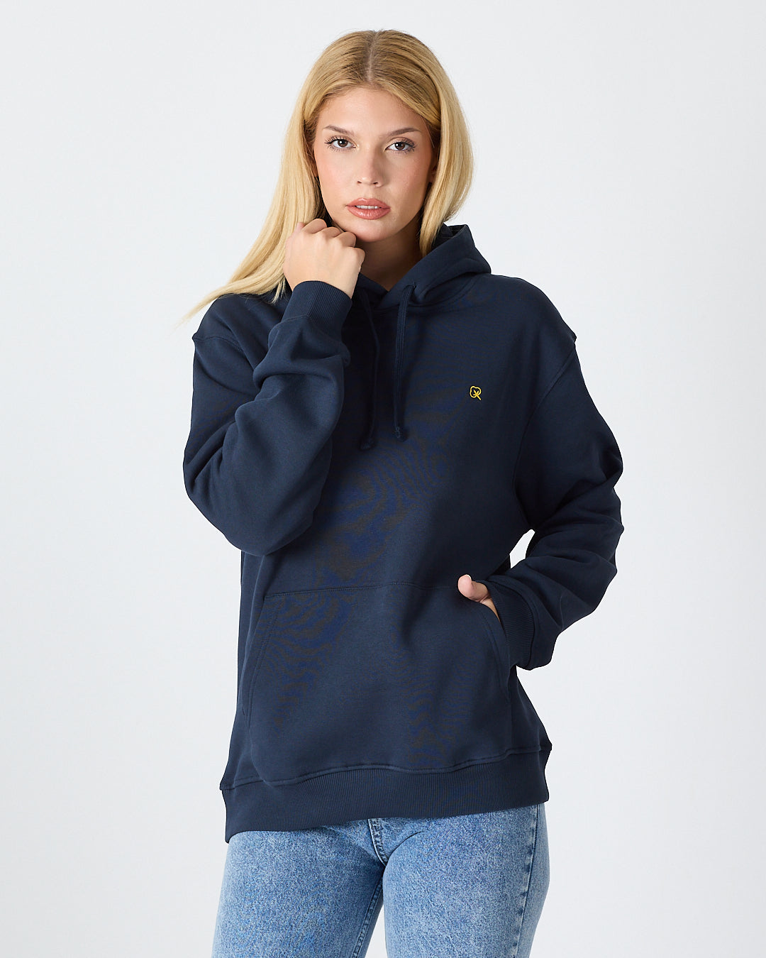 Unisex Yellow Embroidered Organic Cotton Hooded Standard Fit Sweatshirt-1021204