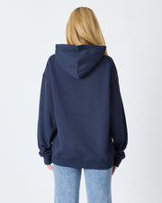 Unisex Lacivert Mavi Nakışlı Kapüşonlu Organik Pamuk Oversize Sweatshirt