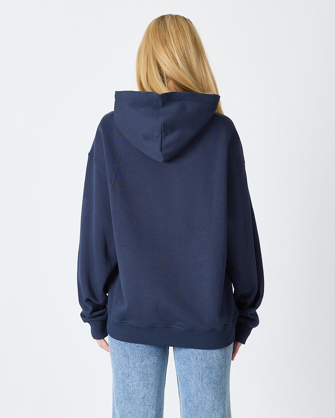 Unisex Lacivert Mavi Nakışlı Kapüşonlu Organik Pamuk Oversize Sweatshirt