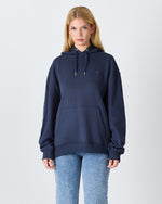 Unisex Lacivert Mavi Nakışlı Kapüşonlu Organik Pamuk Oversize Sweatshirt