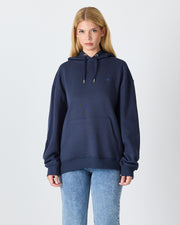 Unisex Lacivert Mavi Nakışlı Kapüşonlu Organik Pamuk Oversize Sweatshirt