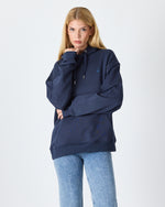Unisex Lacivert Mavi Nakışlı Kapüşonlu Organik Pamuk Oversize Sweatshirt