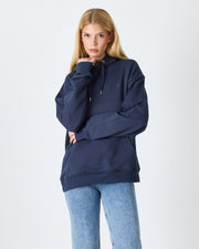 Unisex Lacivert Mavi Nakışlı Kapüşonlu Organik Pamuk Oversize Sweatshirt