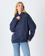 Unisex Lacivert Mavi Nakışlı Kapüşonlu Organik Pamuk Oversize Sweatshirt