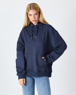 Unisex Lacivert Mavi Nakışlı Kapüşonlu Organik Pamuk Oversize Sweatshirt