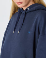 Unisex Lacivert Mavi Nakışlı Kapüşonlu Organik Pamuk Oversize Sweatshirt