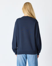 Unisex Lacivert Sarı Nakışlı Rahat Kalıp Organik Pamuk Bisiklet Yaka Sweatshirt