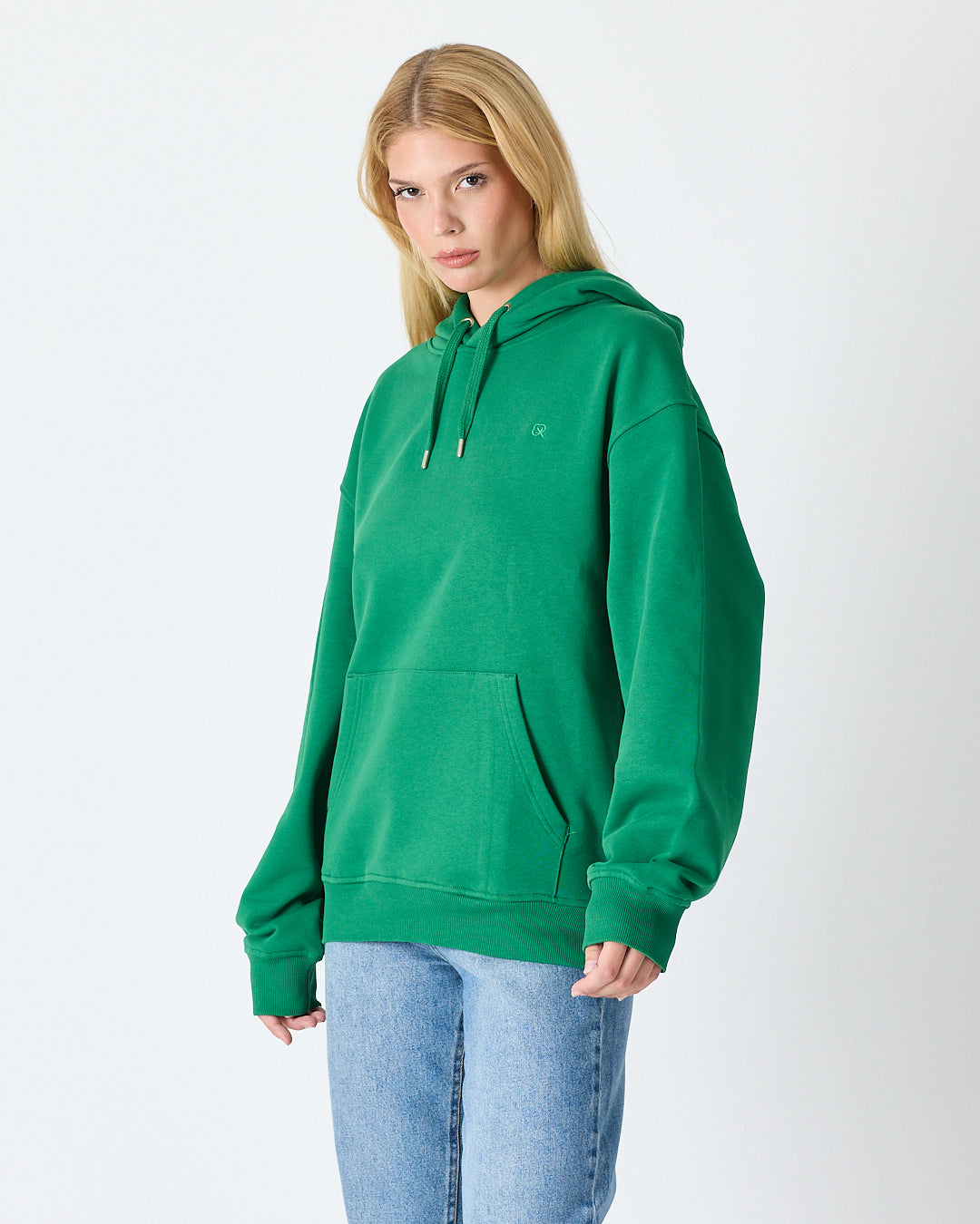 Unisex Yeşil Nakışlı Kapüşonlu Organik Pamuk Oversize Sweatshirt