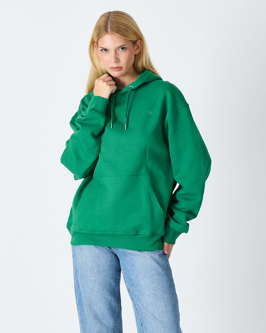 Unisex Yeşil Nakışlı Kapüşonlu Organik Pamuk Oversize Sweatshirt
