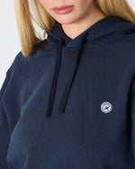 Unisex Lacivert Beyaz Aplike Logo Organik Pamuk Standart Kesim Kapüşonlu Sweatshirt
