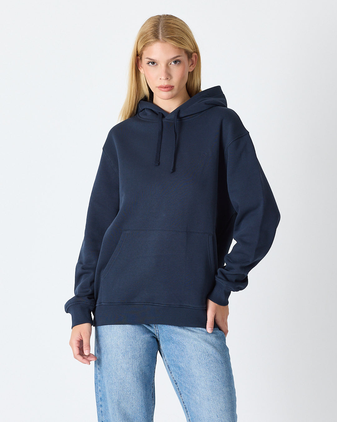 Unisex Navy Embroidered Hooded Organic Cotton Standard Fit Sweatshirt -1011204