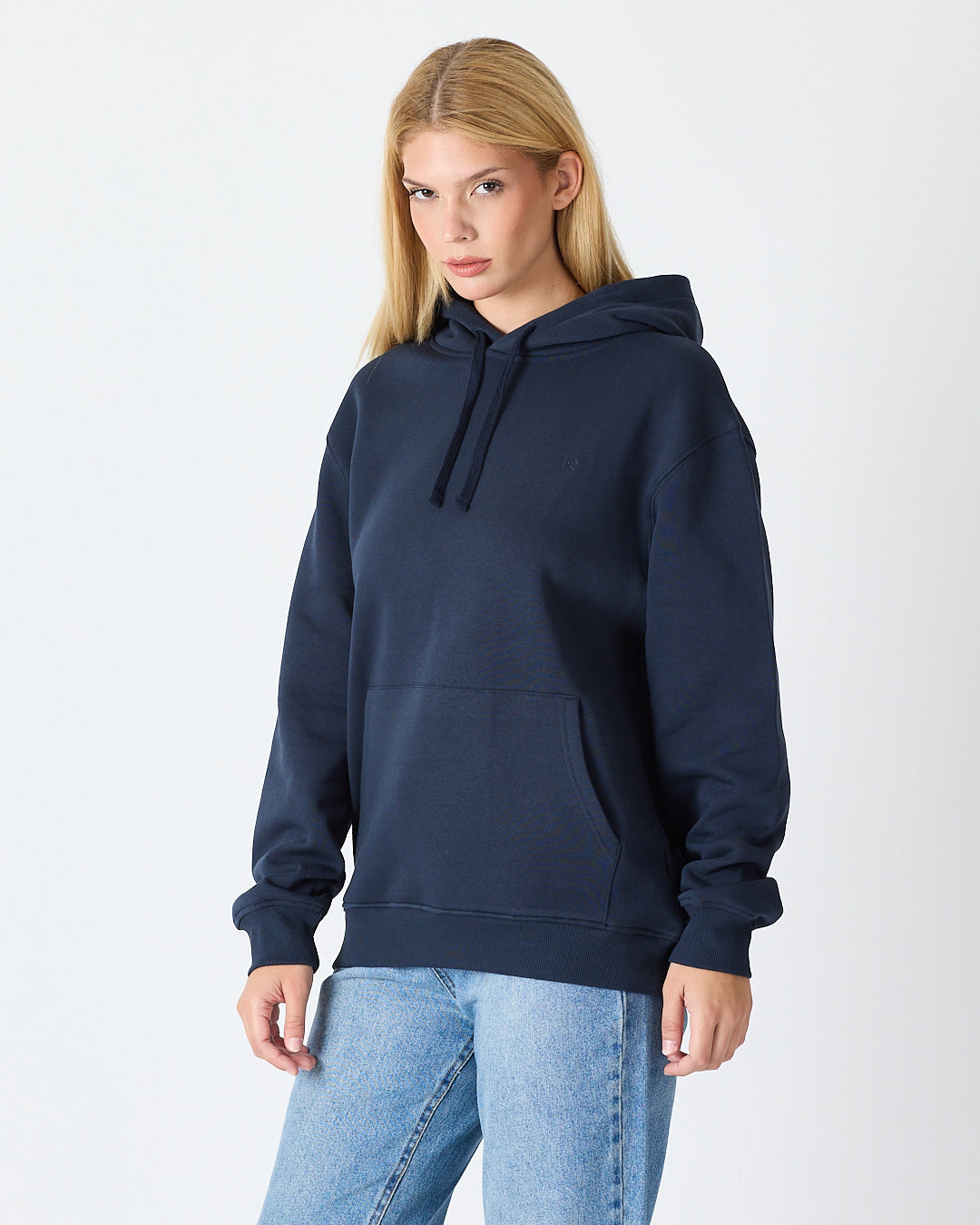 Unisex Navy Embroidered Hooded Organic Cotton Standard Fit Sweatshirt -1011204