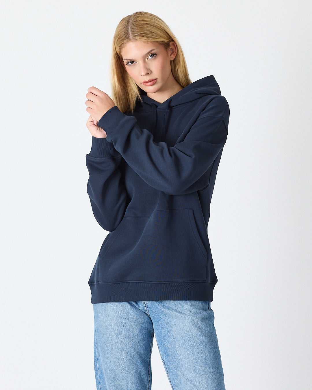 Unisex Navy Embroidered Hooded Organic Cotton Standard Fit Sweatshirt -1011204