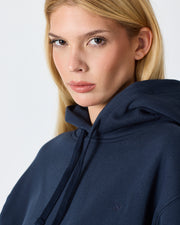 Unisex Navy Embroidered Hooded Organic Cotton Standard Fit Sweatshirt -1011204
