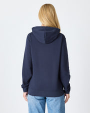 Unisex Lacivert Mavi Nakışlı Kapüşonlu Organik Pamuk Recycled Polyester Standart Kalıp Sweatshirt