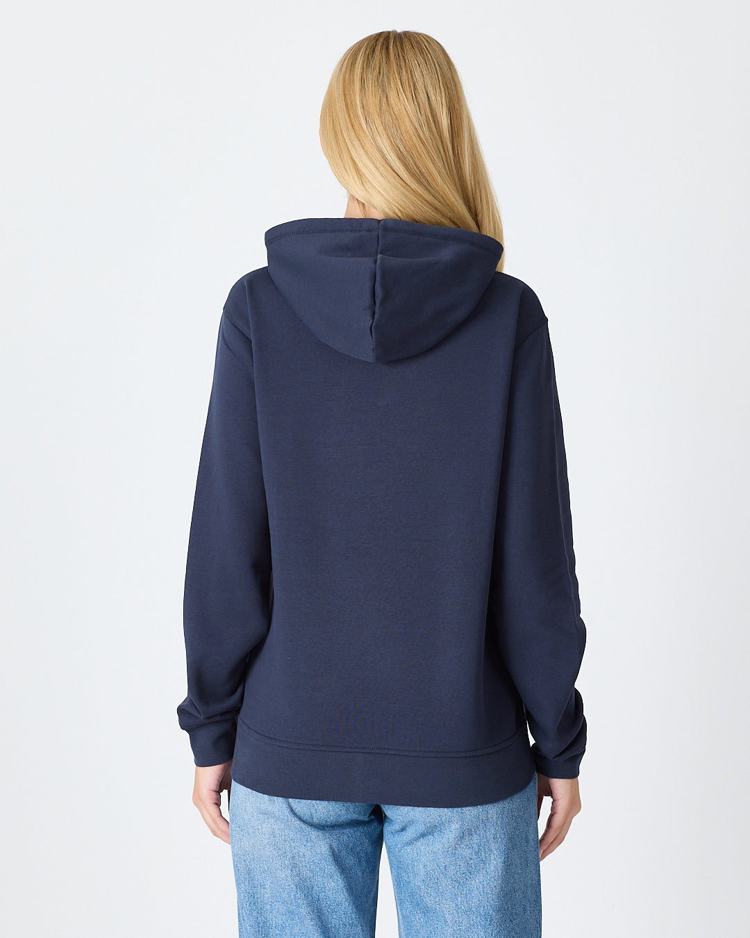 Unisex Lacivert Mavi Nakışlı Kapüşonlu Organik Pamuk Recycled Polyester Standart Kalıp Sweatshirt