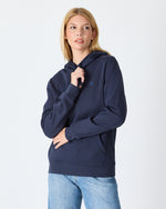 Unisex Lacivert Mavi Nakışlı Kapüşonlu Organik Pamuk Recycled Polyester Standart Kalıp Sweatshirt