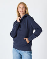 Unisex Lacivert Mavi Nakışlı Kapüşonlu Organik Pamuk Recycled Polyester Standart Kalıp Sweatshirt
