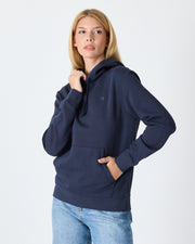 Unisex Lacivert Mavi Nakışlı Kapüşonlu Organik Pamuk Recycled Polyester Standart Kalıp Sweatshirt