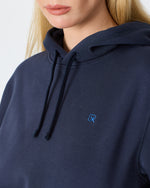 Unisex Lacivert Mavi Nakışlı Kapüşonlu Organik Pamuk Recycled Polyester Standart Kalıp Sweatshirt