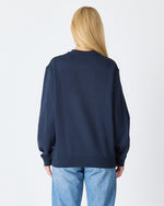 Unisex Blue Embroidered Crew Neck Organic Cotton Relaxed Fit Oversize Sweatshirt -1011104