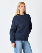 Unisex Blue Embroidered Crew Neck Organic Cotton Relaxed Fit Oversize Sweatshirt -1011104