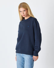 Unisex Blue Embroidered Crew Neck Organic Cotton Relaxed Fit Oversize Sweatshirt -1011104