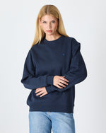 Unisex Blue Embroidered Crew Neck Organic Cotton Relaxed Fit Oversize Sweatshirt -1011104