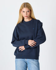 Unisex Blue Embroidered Crew Neck Organic Cotton Relaxed Fit Oversize Sweatshirt -1011104