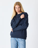 Unisex Blue Embroidered Crew Neck Organic Cotton Relaxed Fit Oversize Sweatshirt -1011104