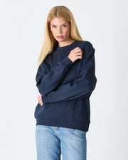 Unisex Blue Embroidered Crew Neck Organic Cotton Relaxed Fit Oversize Sweatshirt -1011104