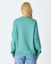 Unisex Turkuaz Nakışlı Bisiklet Yaka Organik Pamuk Oversize Sweatshirt