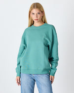 Unisex Turkuaz Nakışlı Bisiklet Yaka Organik Pamuk Oversize Sweatshirt