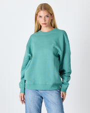 Unisex Turkuaz Nakışlı Bisiklet Yaka Organik Pamuk Oversize Sweatshirt