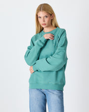 Unisex Turkuaz Nakışlı Bisiklet Yaka Organik Pamuk Oversize Sweatshirt