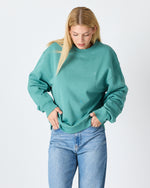 Unisex Turkuaz Nakışlı Bisiklet Yaka Organik Pamuk Oversize Sweatshirt