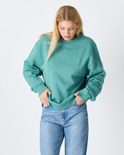 Unisex Turkuaz Nakışlı Bisiklet Yaka Organik Pamuk Oversize Sweatshirt