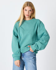 Unisex Turkuaz Nakışlı Bisiklet Yaka Organik Pamuk Oversize Sweatshirt