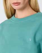 Unisex Turkuaz Nakışlı Bisiklet Yaka Organik Pamuk Oversize Sweatshirt