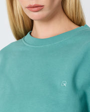 Unisex Turkuaz Nakışlı Bisiklet Yaka Organik Pamuk Oversize Sweatshirt